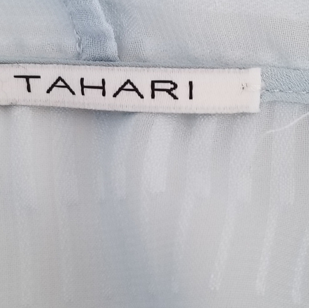 NWT ~ T Tahari Bow Sleeveless, Asymmetric Blouse Top Sheer Sky Blue M - Picture 5 of 10